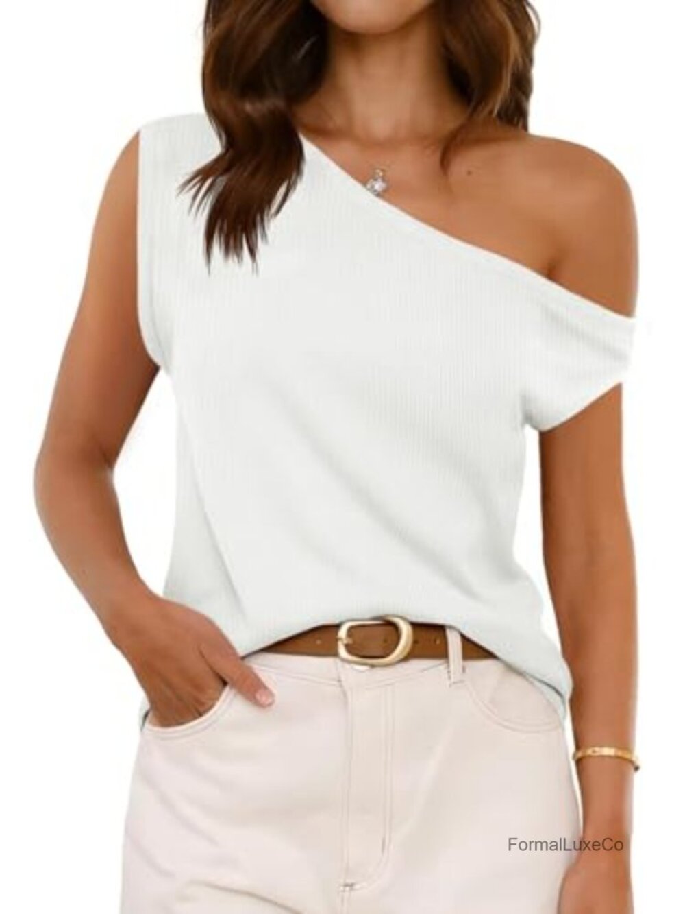 Off Shoulder Ribbed Knit Tank Top Sleeveless Summer Casual